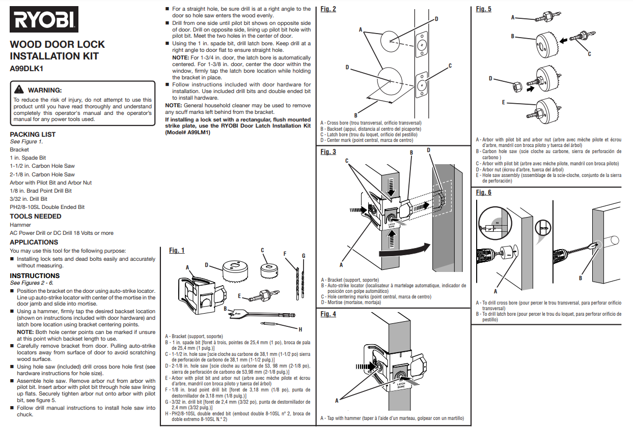 Ryobi Wood Door Lock Installation Kit Rissamelt