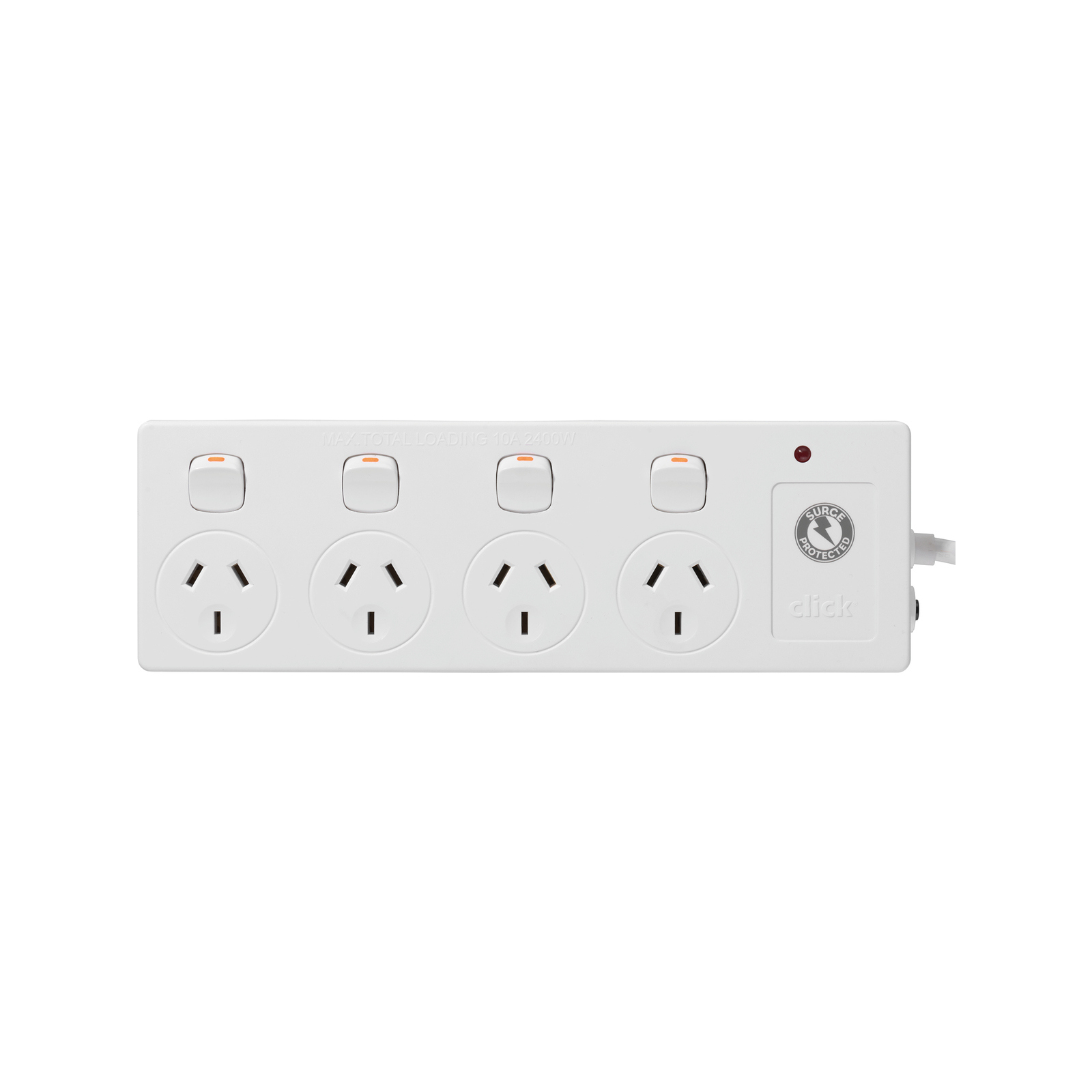 Click White 4 Outlet Switched Powerboard Surge Protect Rissamelt