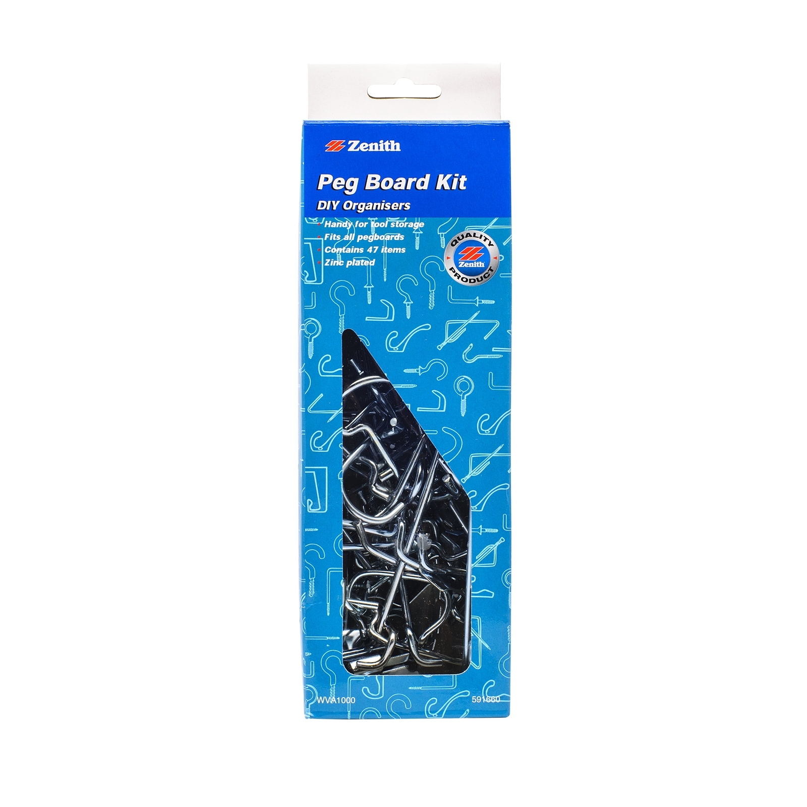 Zenith Zinc Plated Assorted Pegboard Hooks Kit 47 Pack Rissamelt