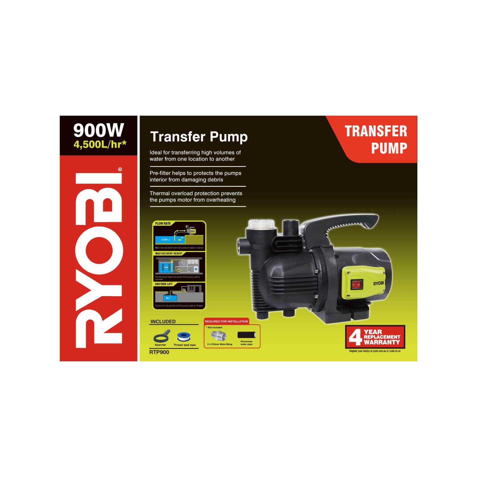 Ryobi 900W Transfer Pump Rissamelt
