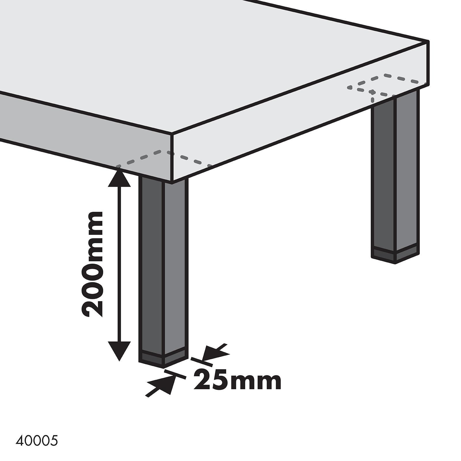 Adored 25 x 25 x 200mm Black Square Tube Furniture Leg Rissamelt