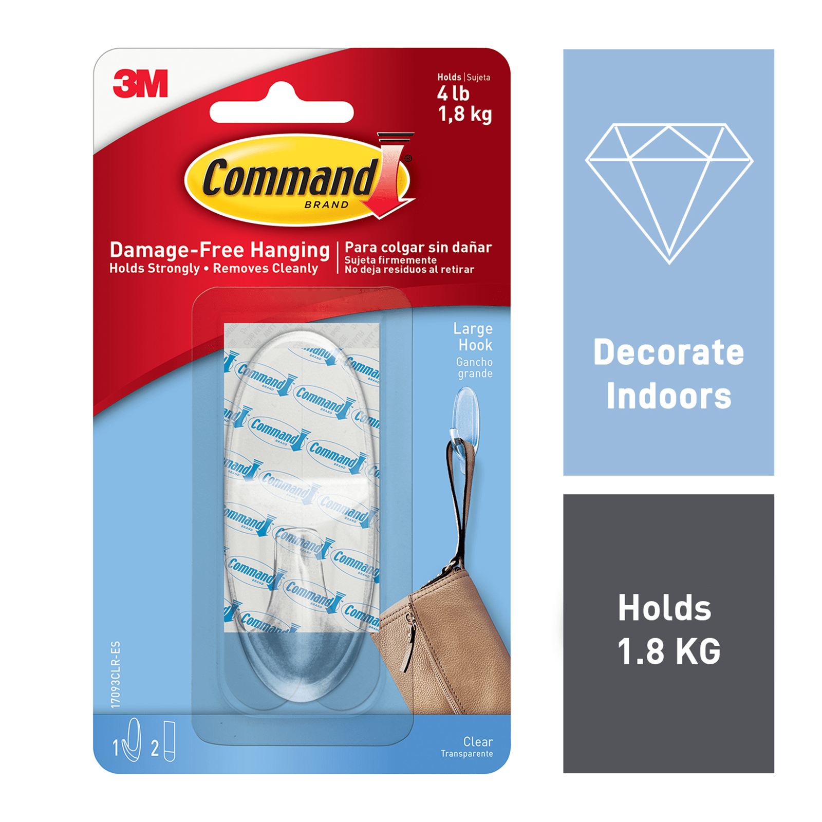 Command™ Large Clear Adhesive Wall Hook - 1 Pack - Image 2