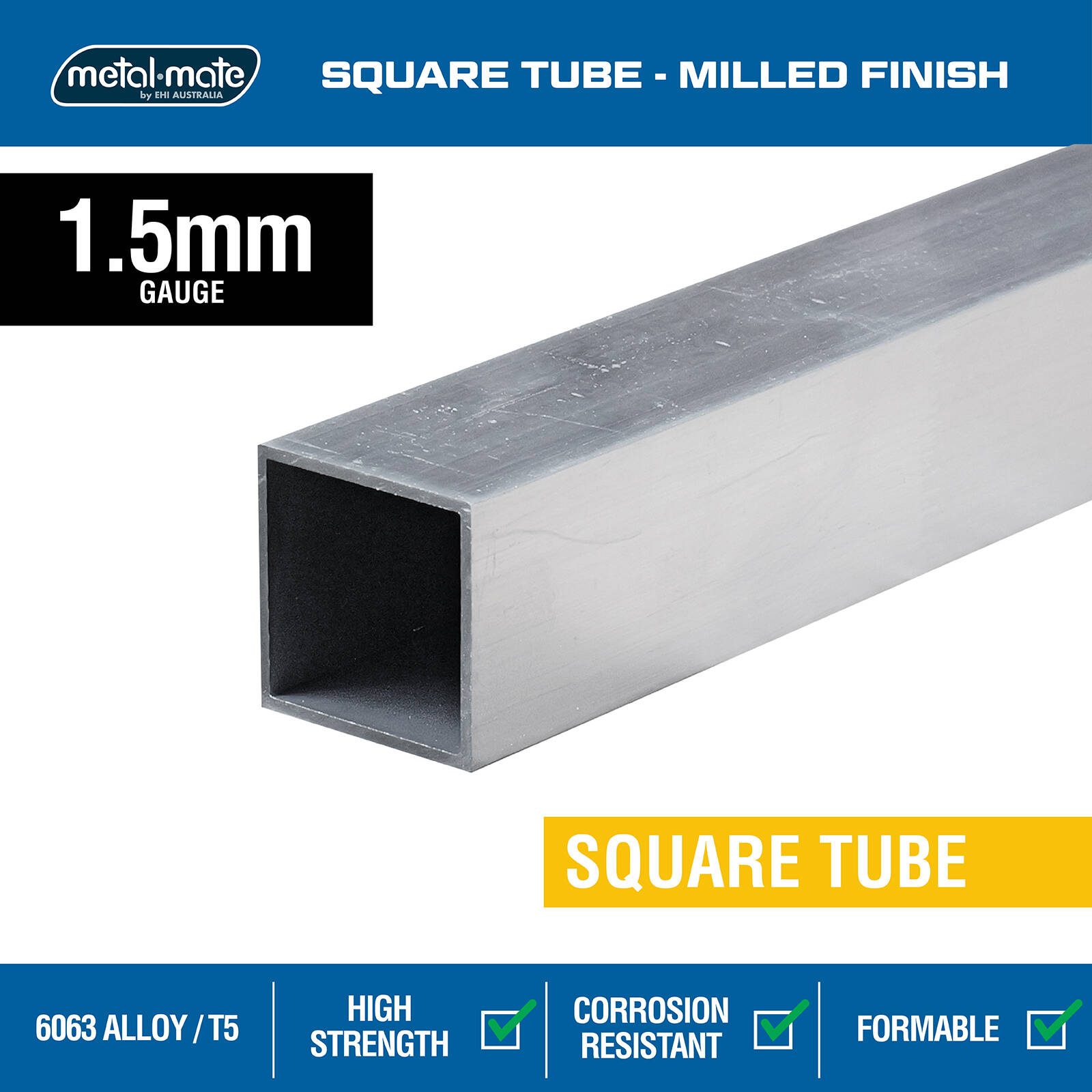 Metal Mate 30 x 30 x 1.5mm x 1m Aluminium Square Tube - Silver - Image 2