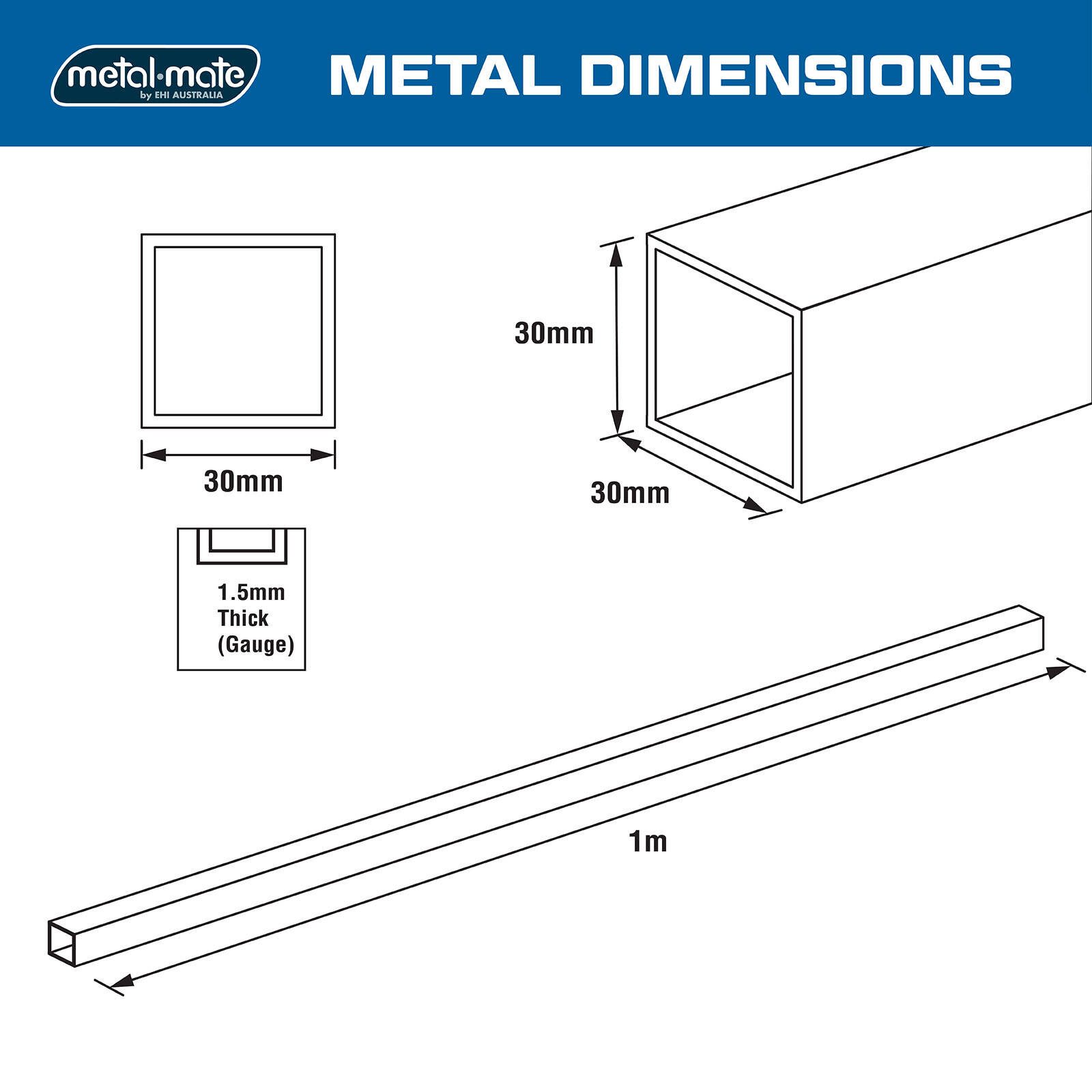 Metal Mate 30 x 30 x 1.5mm x 1m Aluminium Square Tube - Silver - Image 3