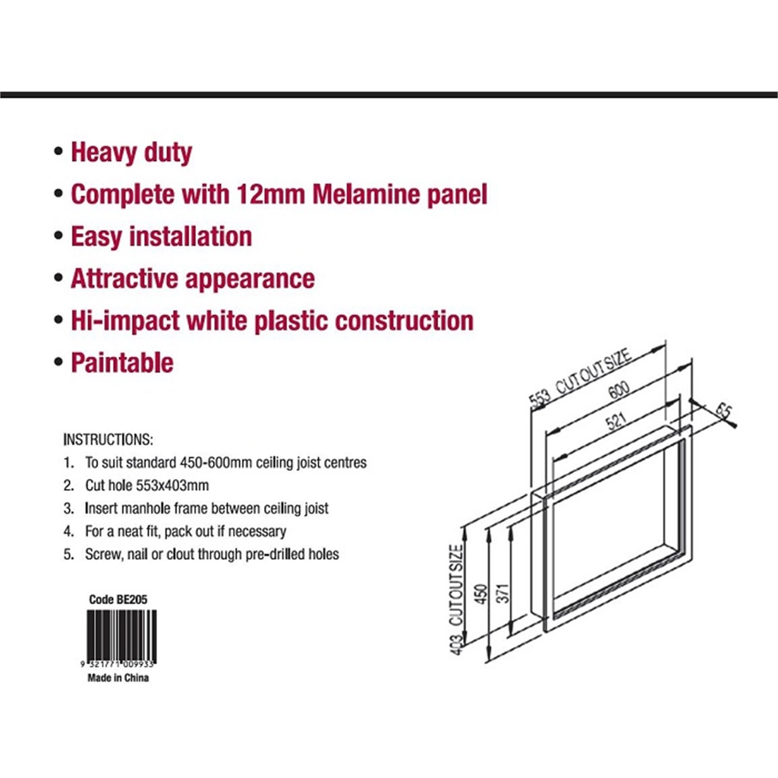 Builders Edge 450 x 600mm Heavy Duty Melamine Manhole Frame Kit - Image 2