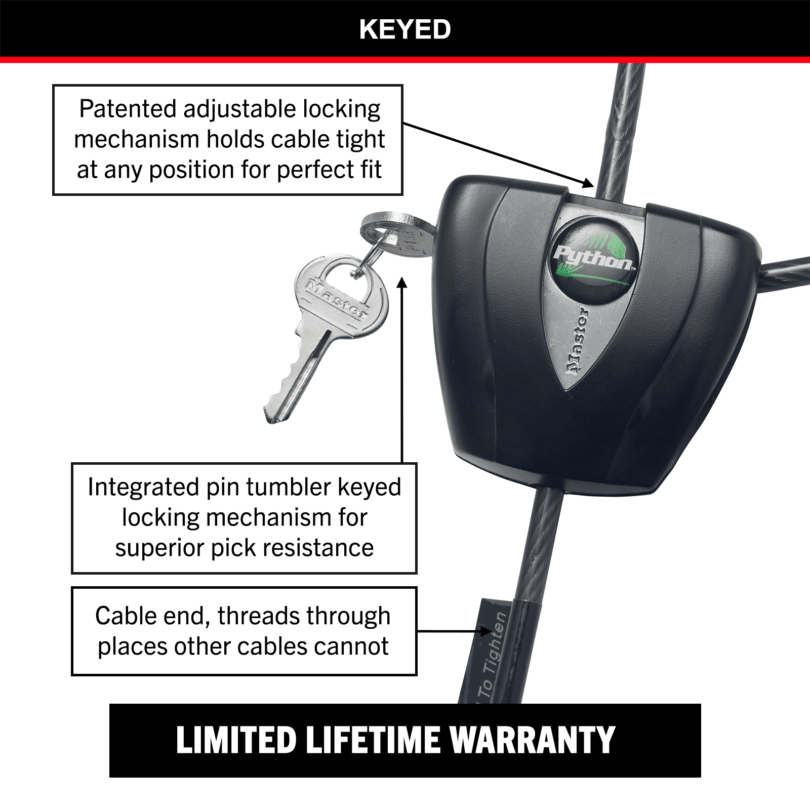 Master Lock 1.8m x 5mm Mini Python Adjustable Locking Cable - Image 2
