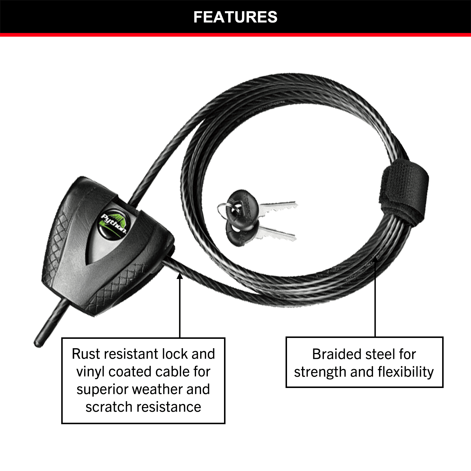 Master Lock 1.8m x 5mm Mini Python Adjustable Locking Cable - Image 3