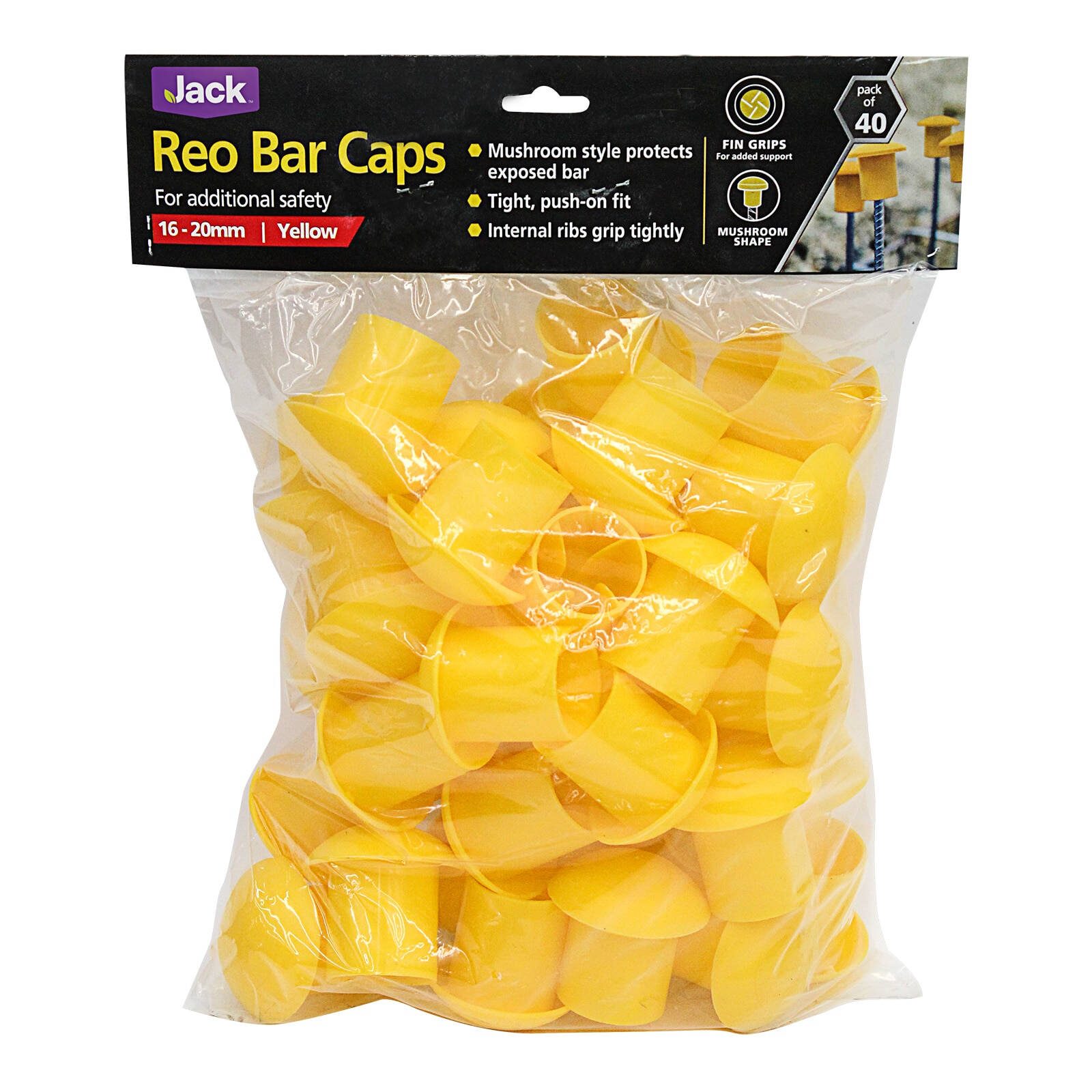 Jack 16-20mm Yellow Reinforcing Bar Caps - 40 Pack - Image 2