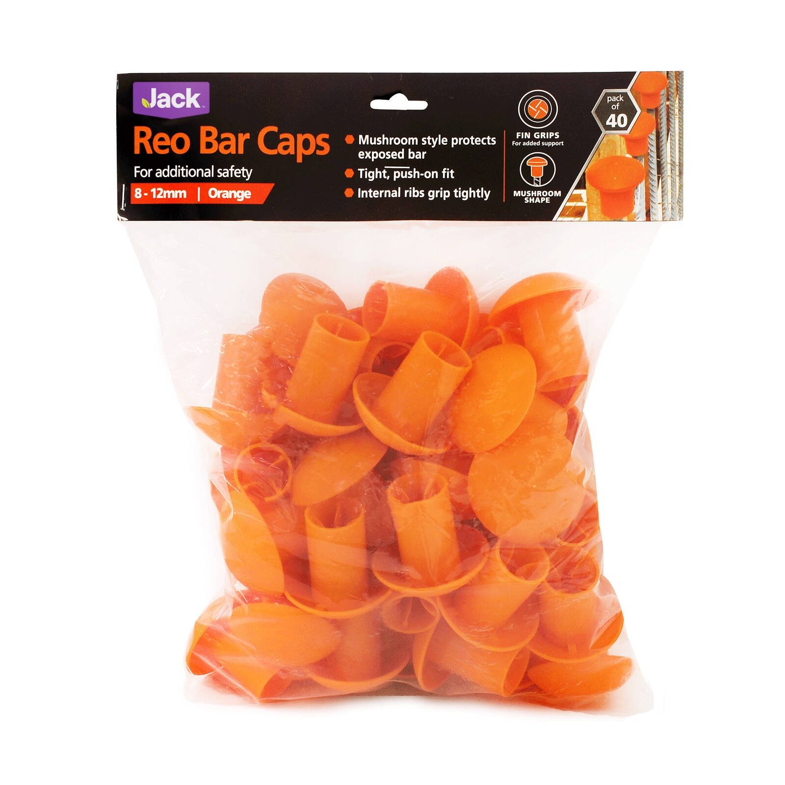 Jack 8-12mm Orange Reinforcing Bar Caps - 40 Pack - Image 2