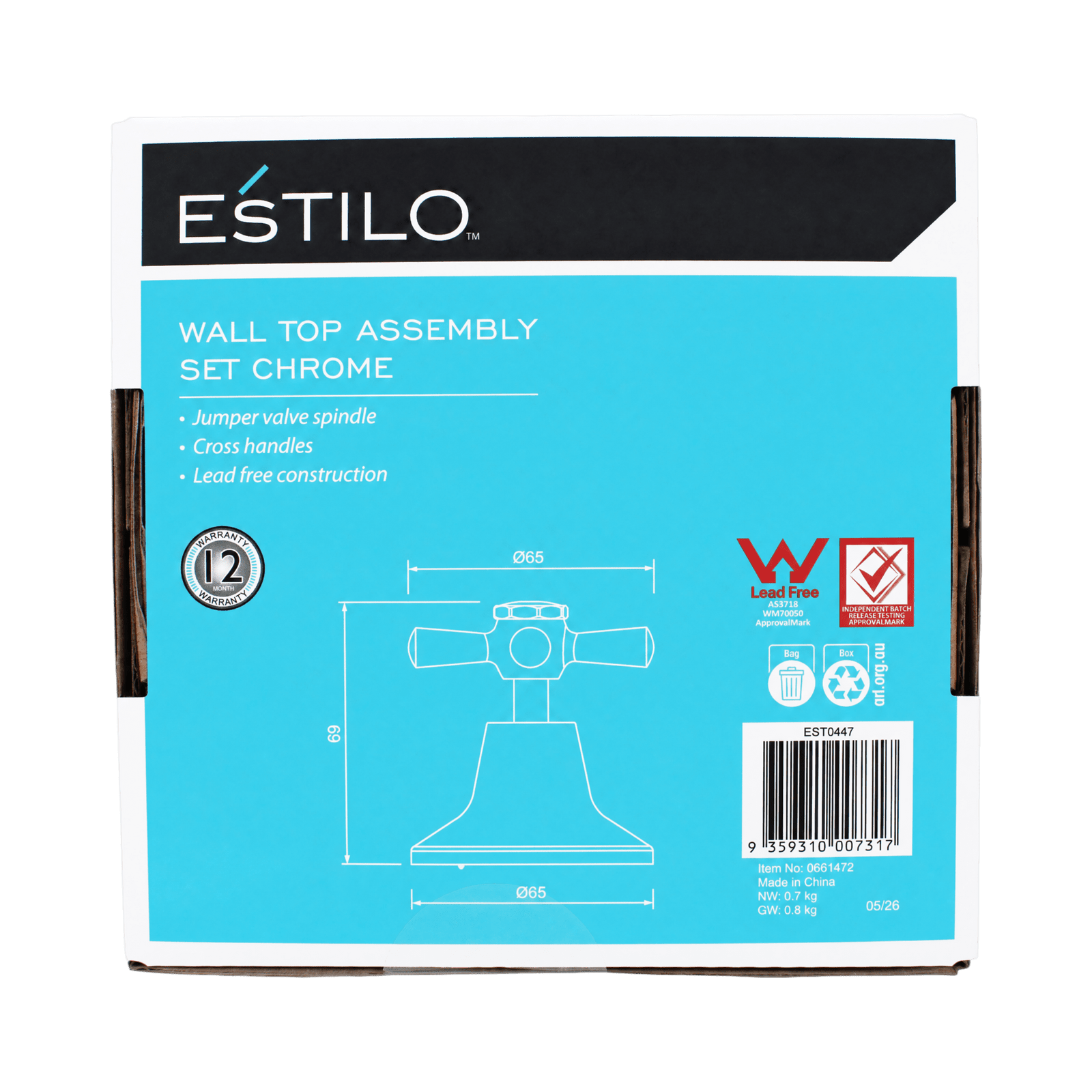 Estilo Chrome Jumper Valve Wall Top Assembly Set - Image 4