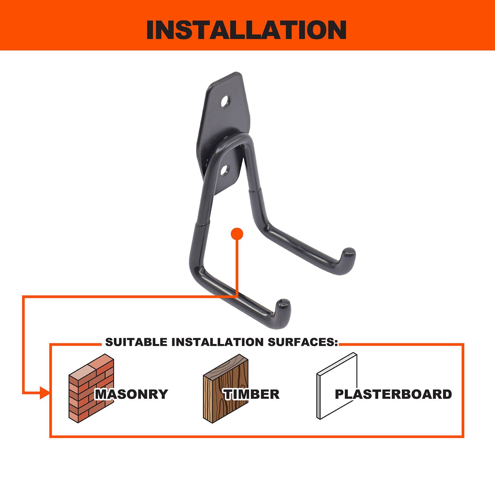 Everhang 45kg Black Small Garage U Hook - 4 Pack - Image 5