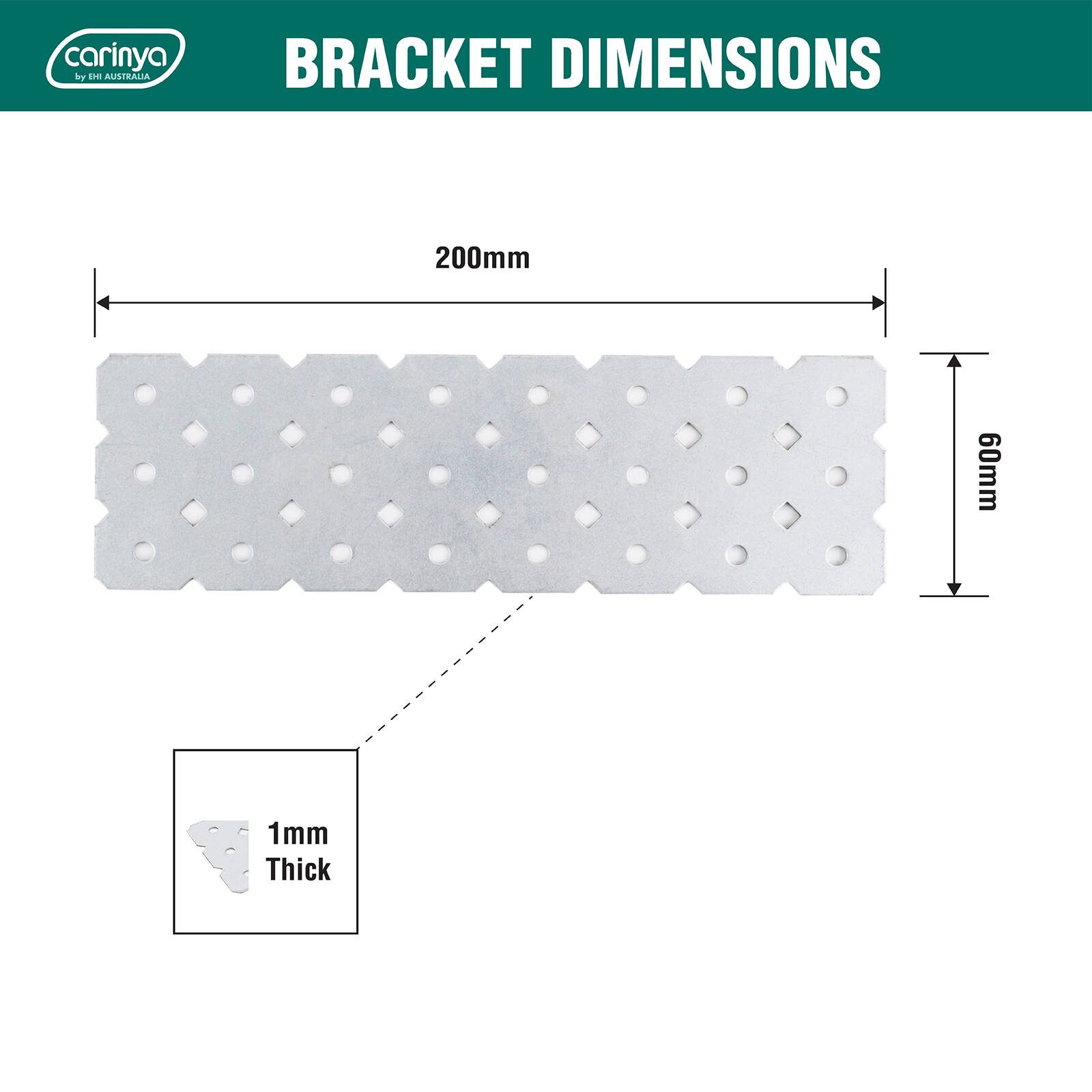 Carinya 200 x 60 x 1mm Galvanised Flat Plate Make-A-Bracket - Image 3