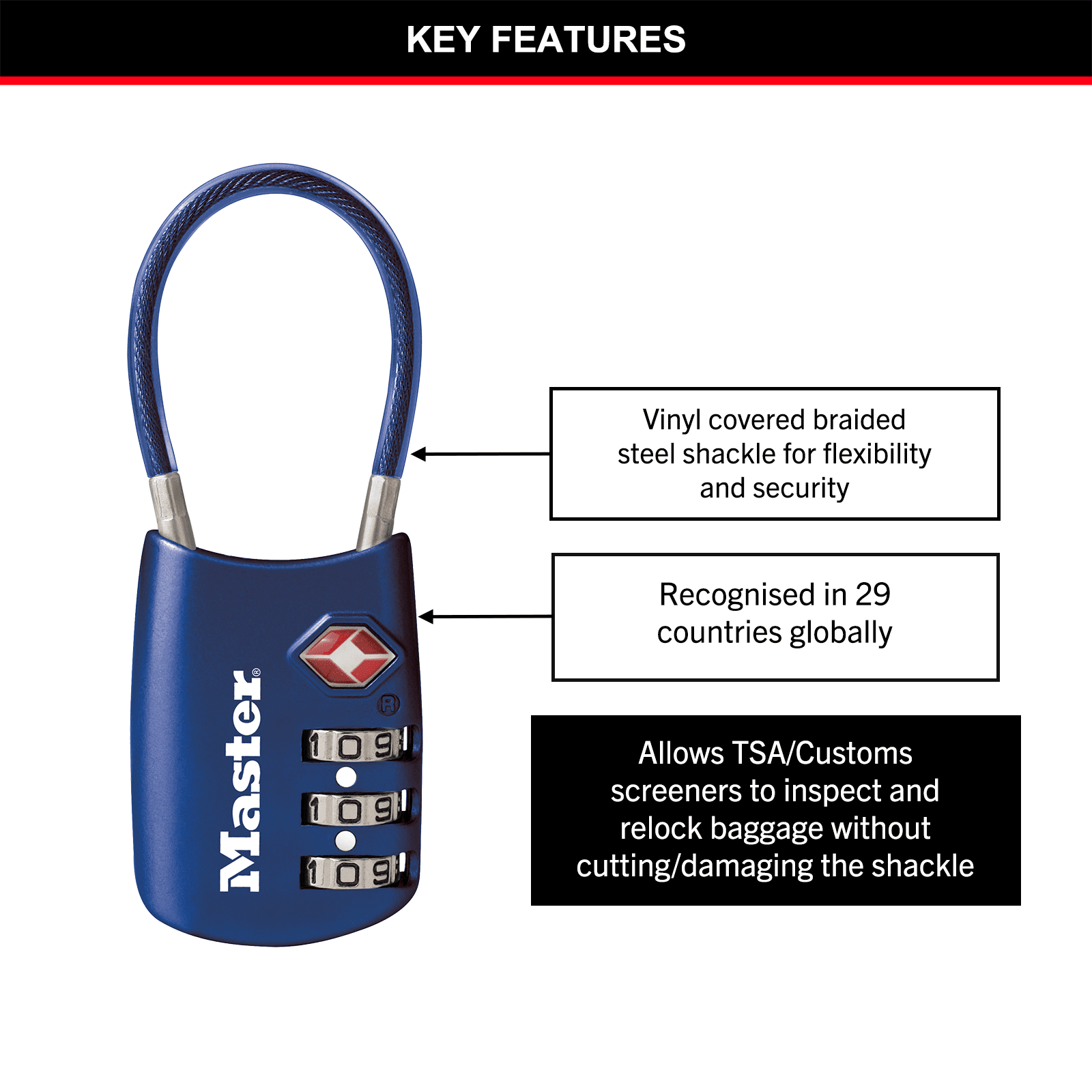Master Lock Wire Cable Combination TSA Luggage Lock - Image 2