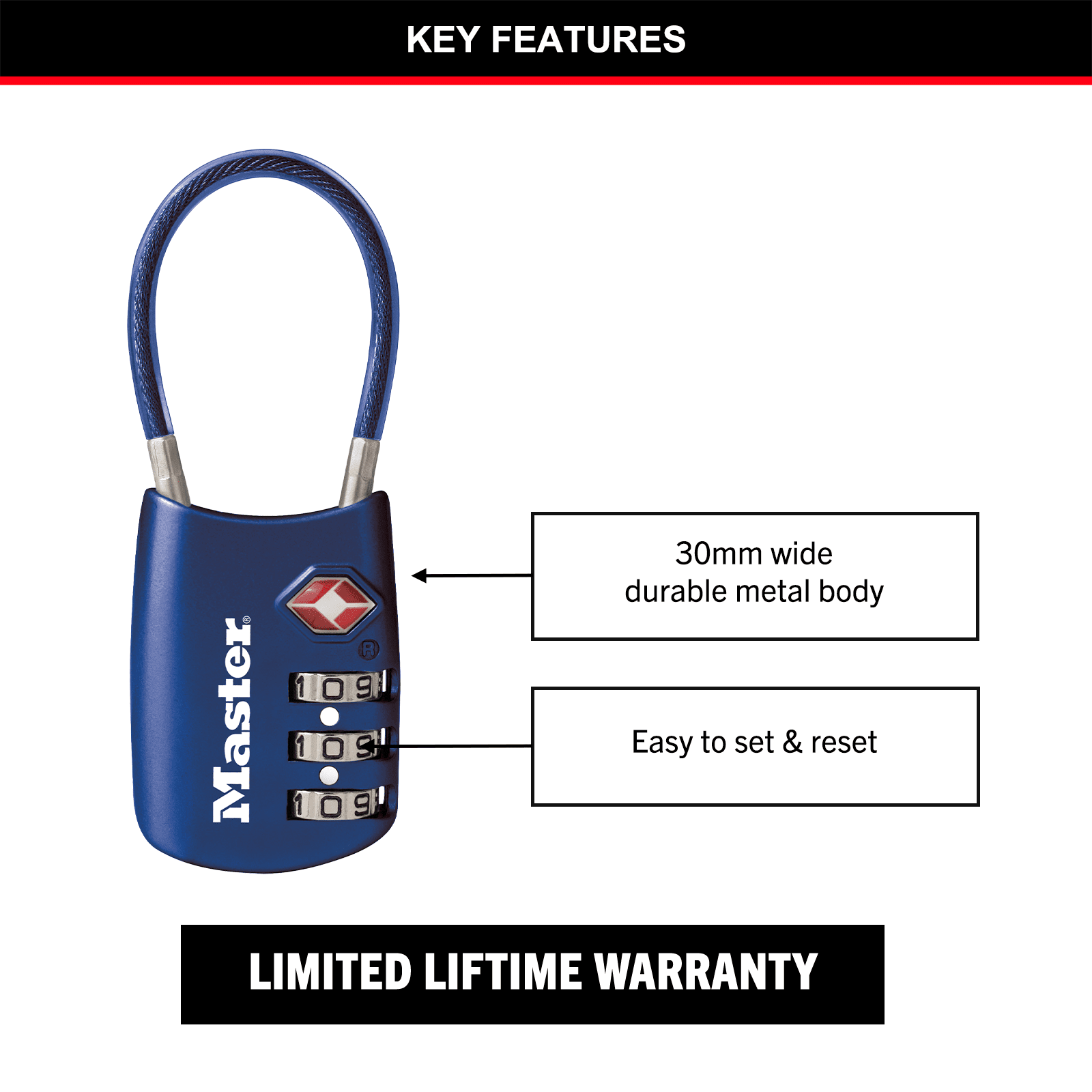 Master Lock Wire Cable Combination TSA Luggage Lock - Image 3