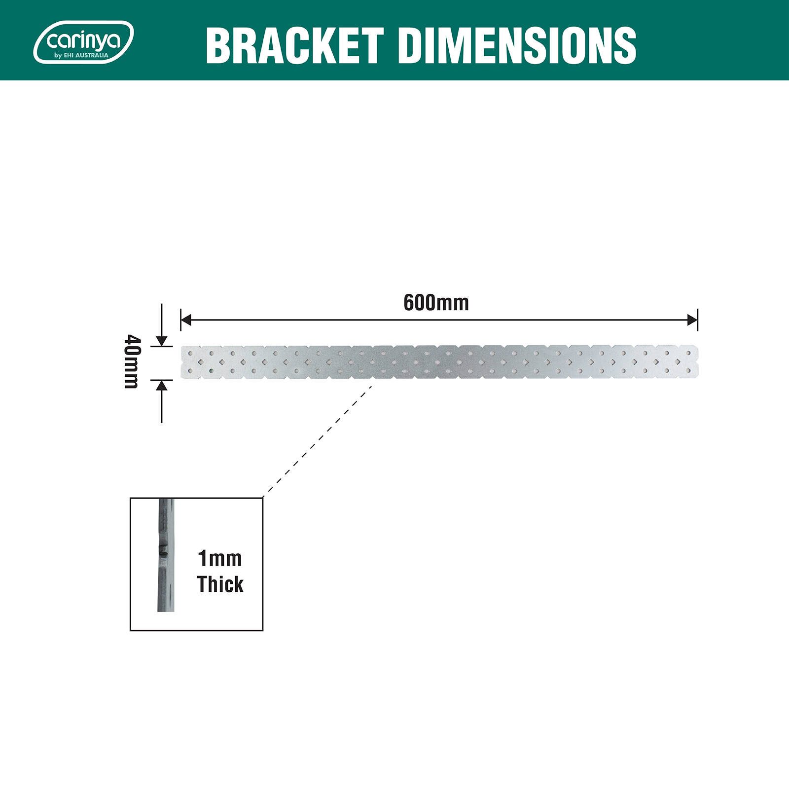 Carinya 600 x 40 x 1mm Galvanised Flat Plate Make-A-Bracket - Image 3