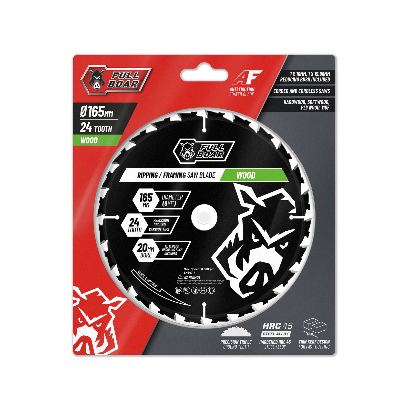 Full Boar 165mm 24T Trade Series Circular Saw Blade - Image 2