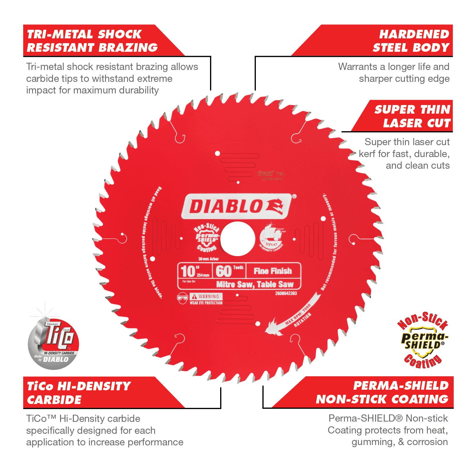 Diablo 254mm 60T Fine Finish Mitre Saw Blade - Image 3