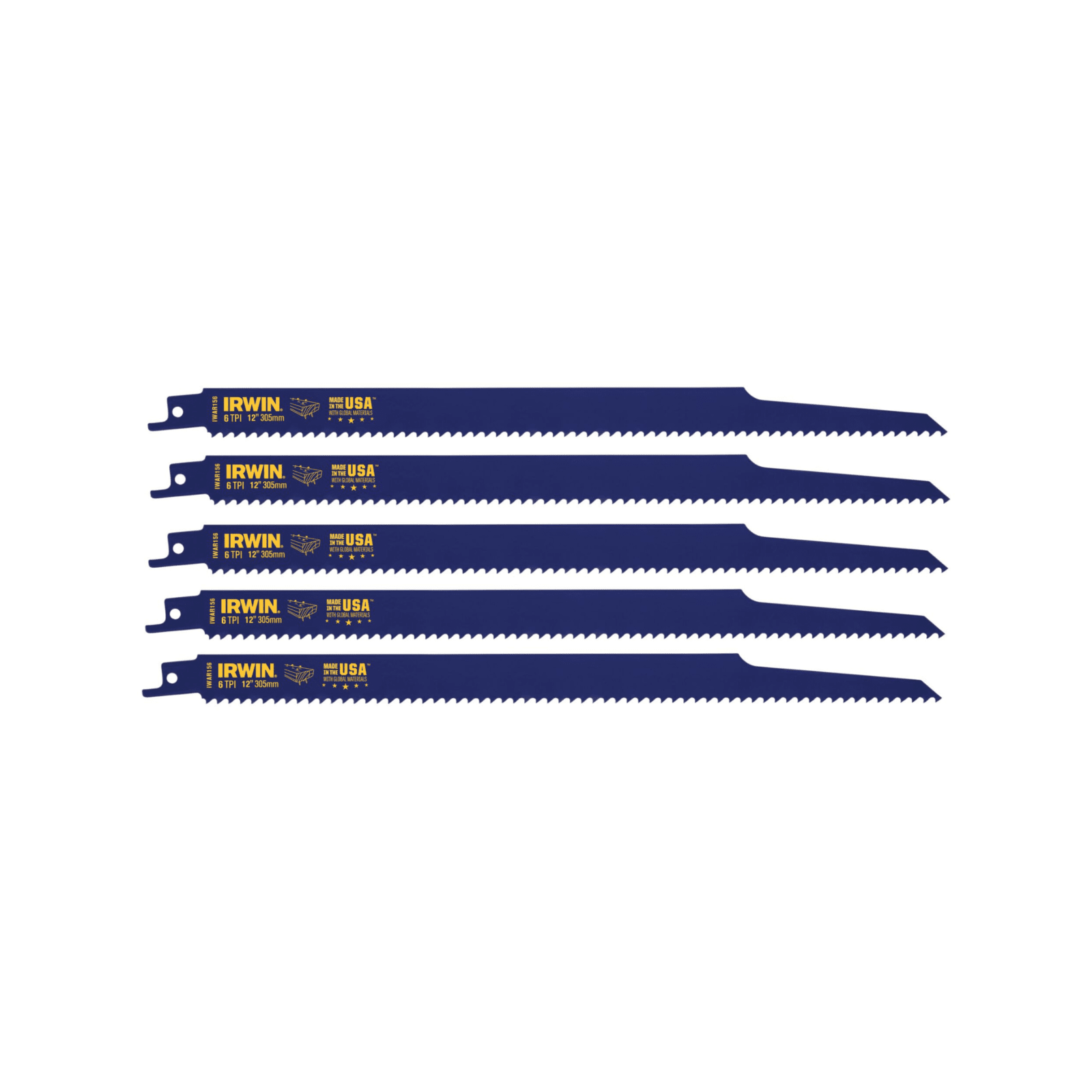 Irwin 12" 6TPI Bi-Metal Wood Cutting Reciprocating Saw Blade - 5 Pack - Image 3