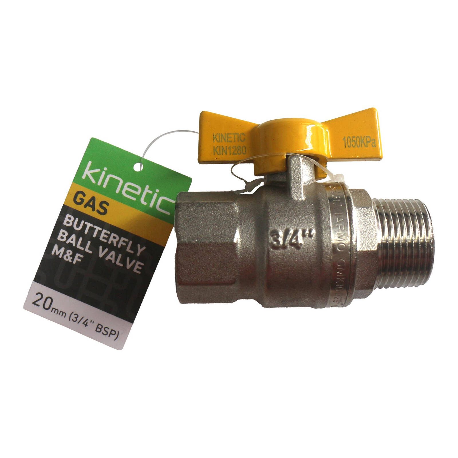 Kinetic 20mm Male and Female Butterfly Handle Gas Ball Valve - Image 2