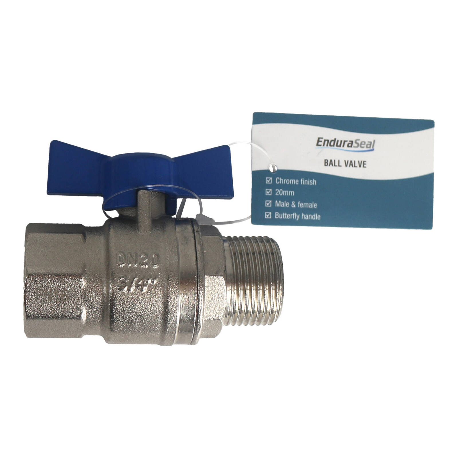 EnduraSeal 20mm Male and Female Butterfly Handle Water Ball Valve - Image 2