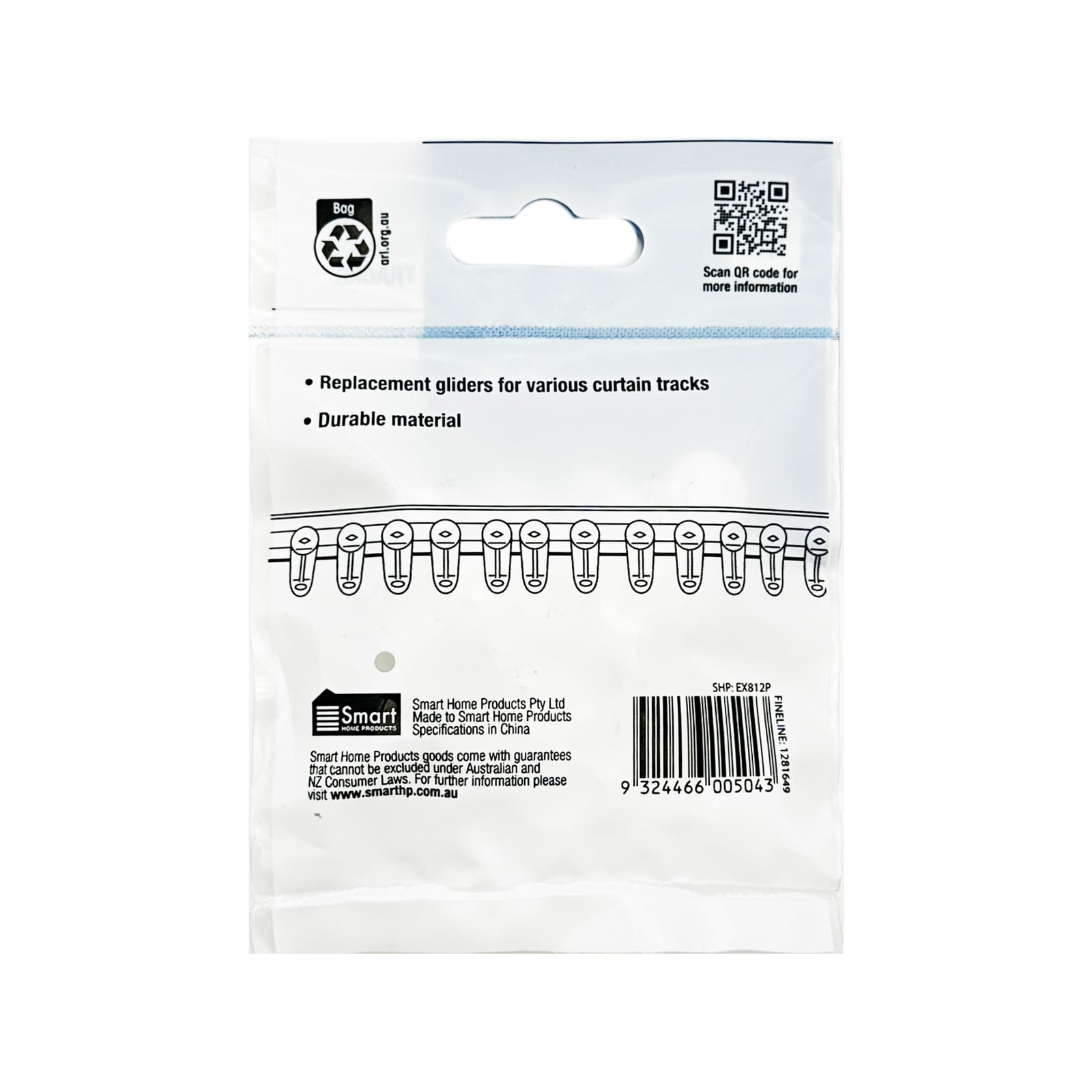 Windoware White Standard Curtain Track Glider - 10 Pack - Image 4