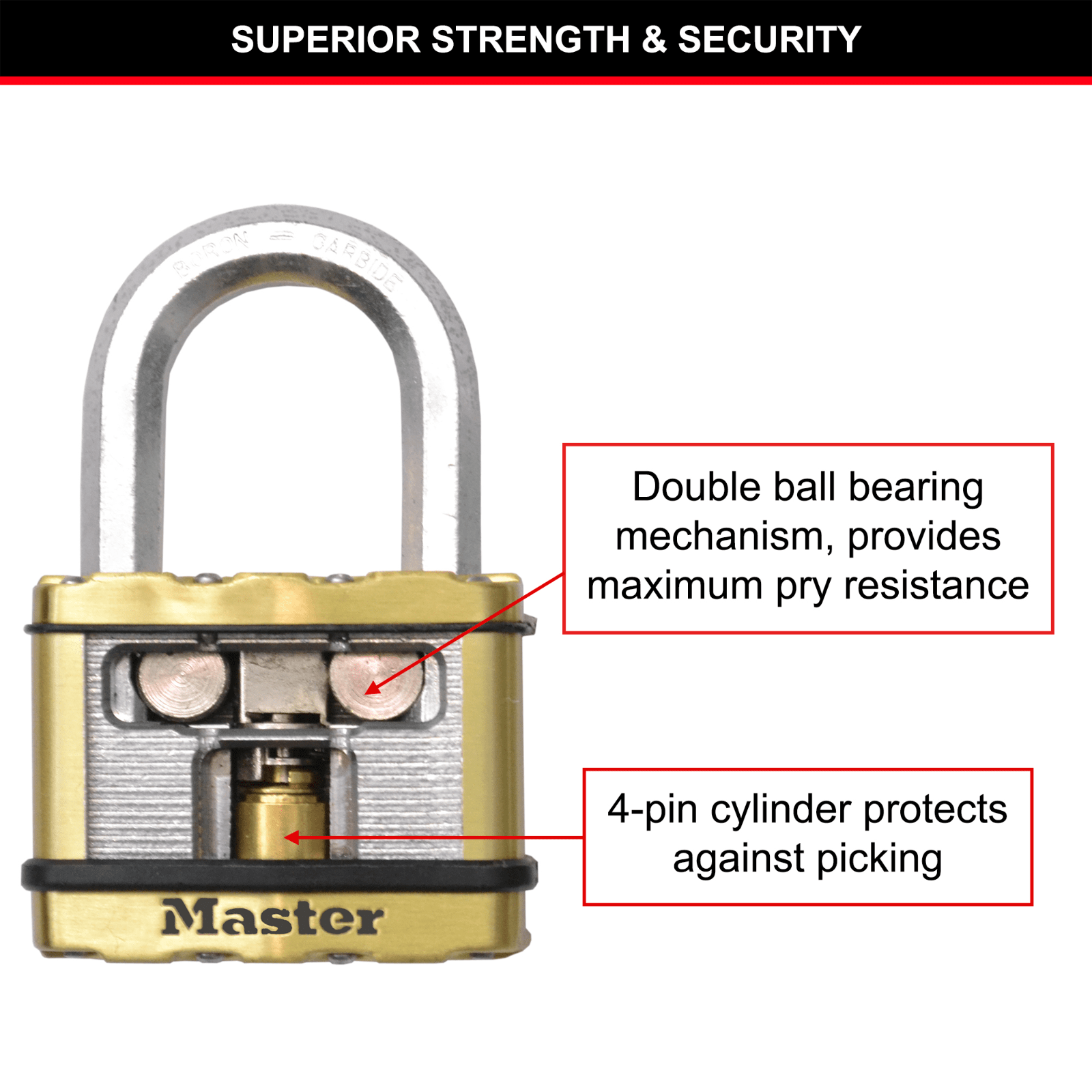 Master Lock 64mm Excell Shackle Master Padlock Lock - Image 4