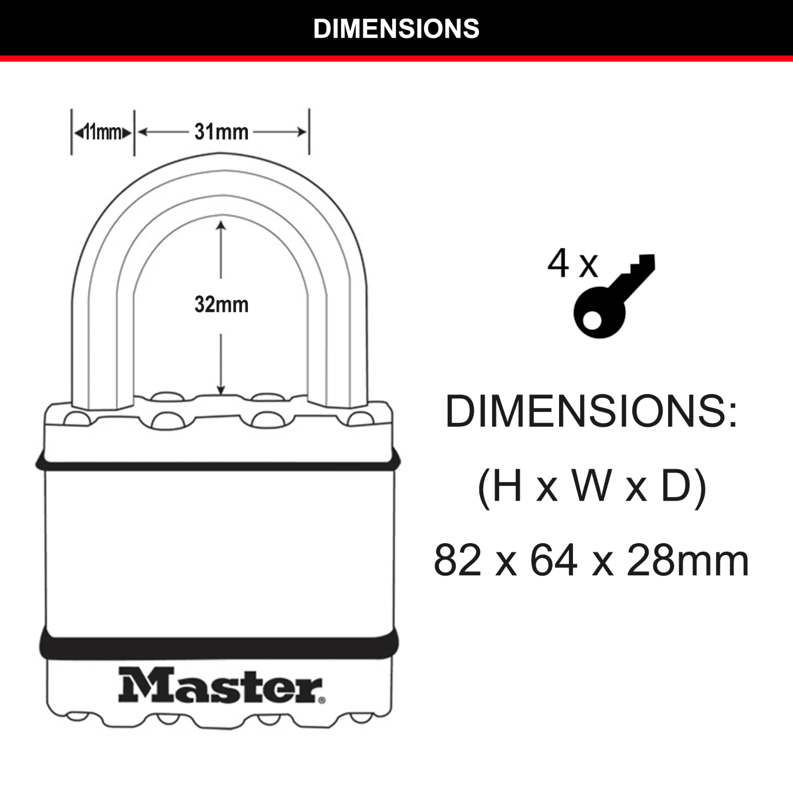 Master Lock 64mm Excell Shackle Master Padlock Lock - Image 6
