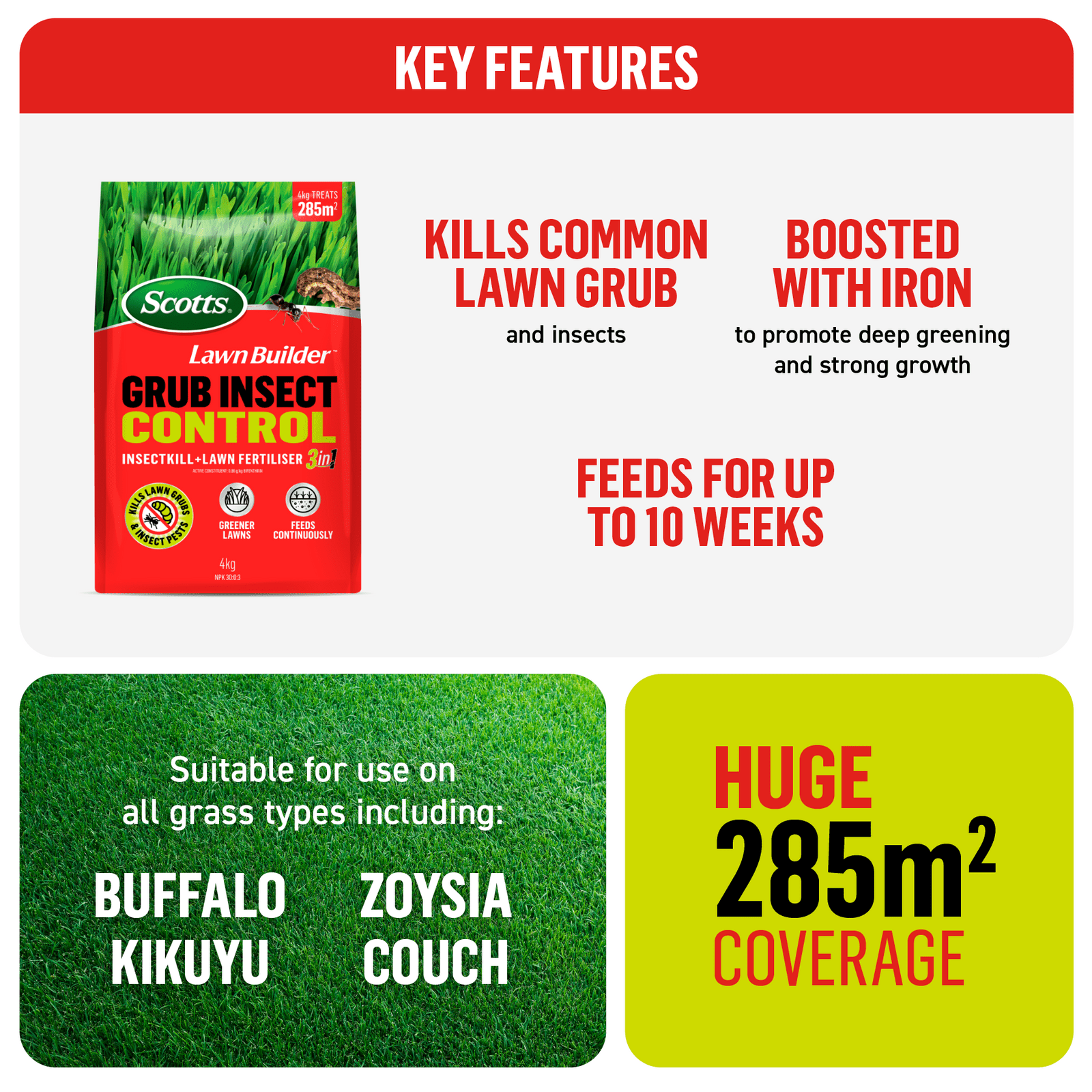 Lawn Builder 4kg Scotts Grub + Insect Control Insectkill + Lawn Fertiliser 3 in 1 - Image 5