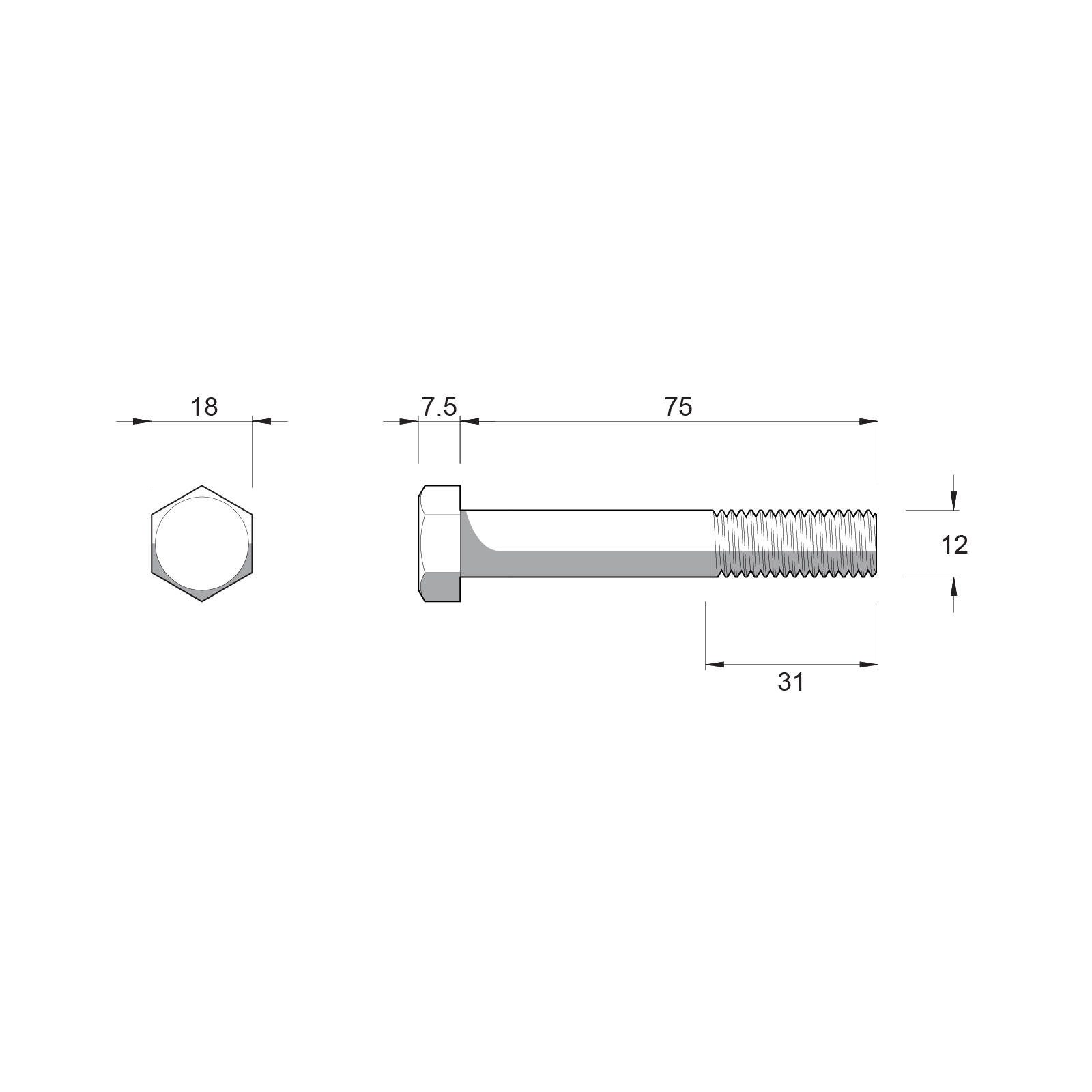 ZENITH M12 x 75mm Stainless Steel 304 Grade Hex Head Bolts And Nuts - Image 2