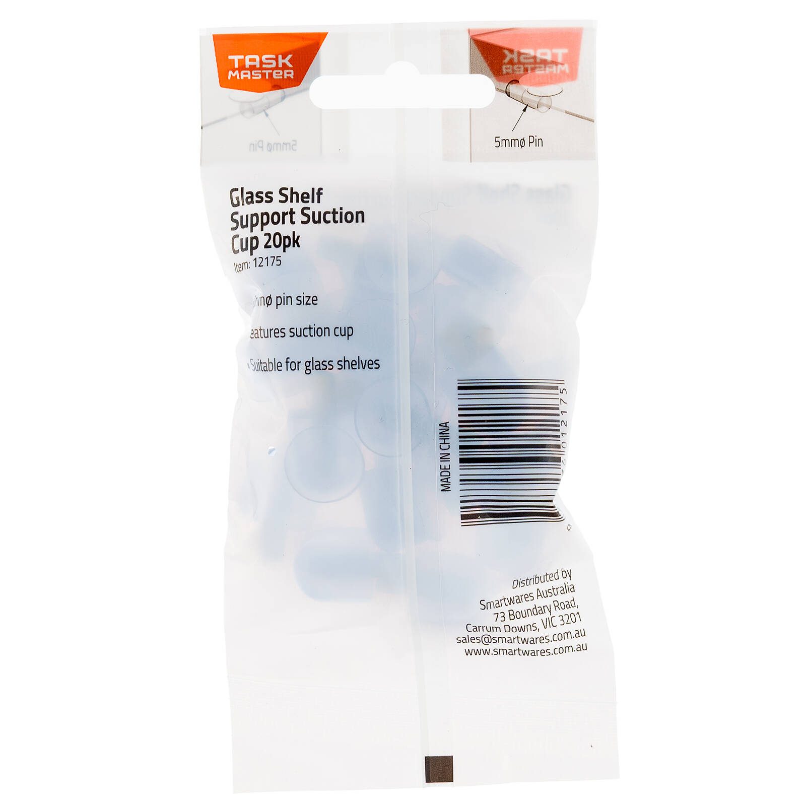 Taskmaster 5mm Pin Suction Cup Shelf Supports - 20 Pack - Image 3