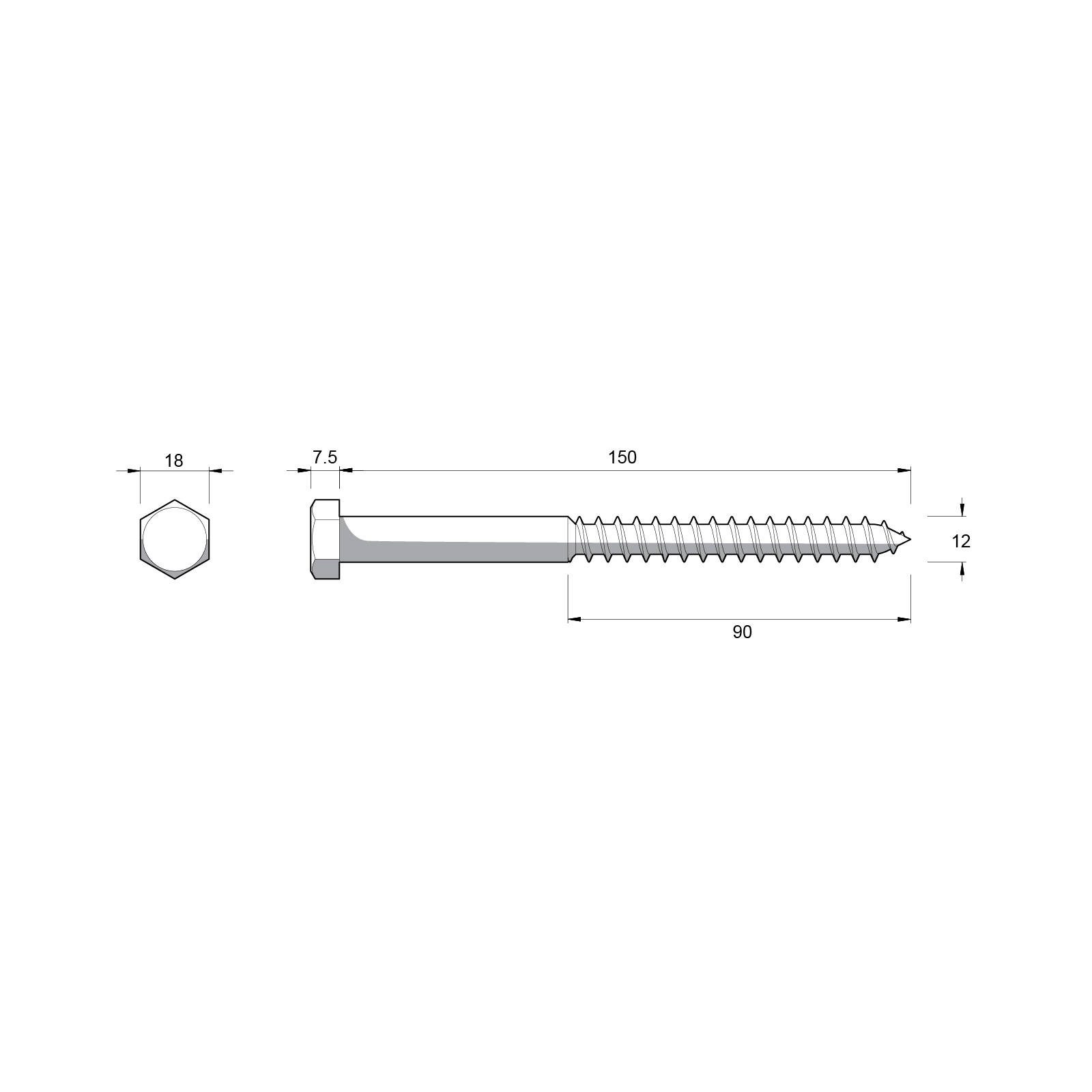 ZENITH M12 x 150mm Hot Dip Galvanised Hex Head Coach Screws - Image 2