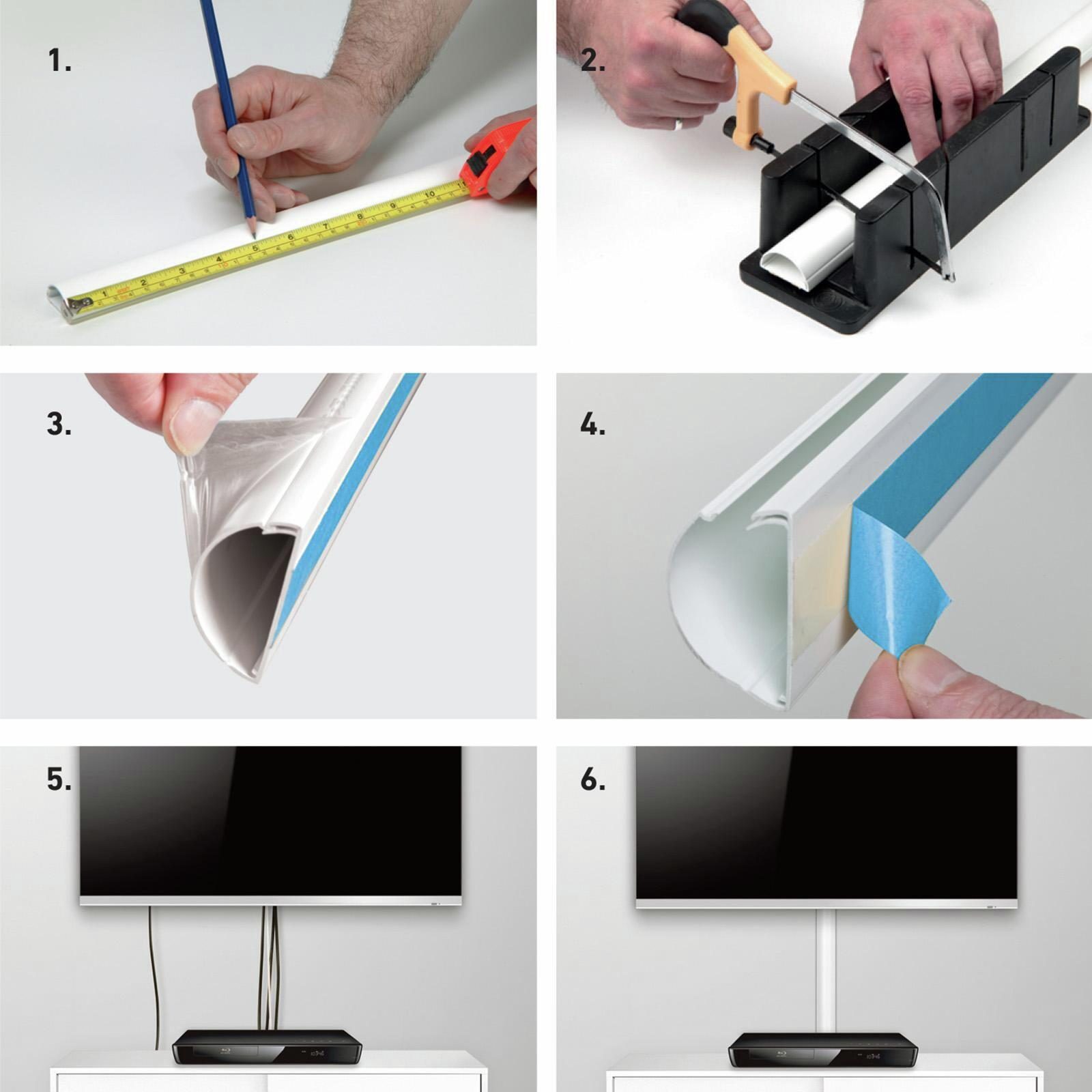 D-Line 50 x 25mm 1m TV Wall Drop Adhesive Cable Management Cover - White - Image 3