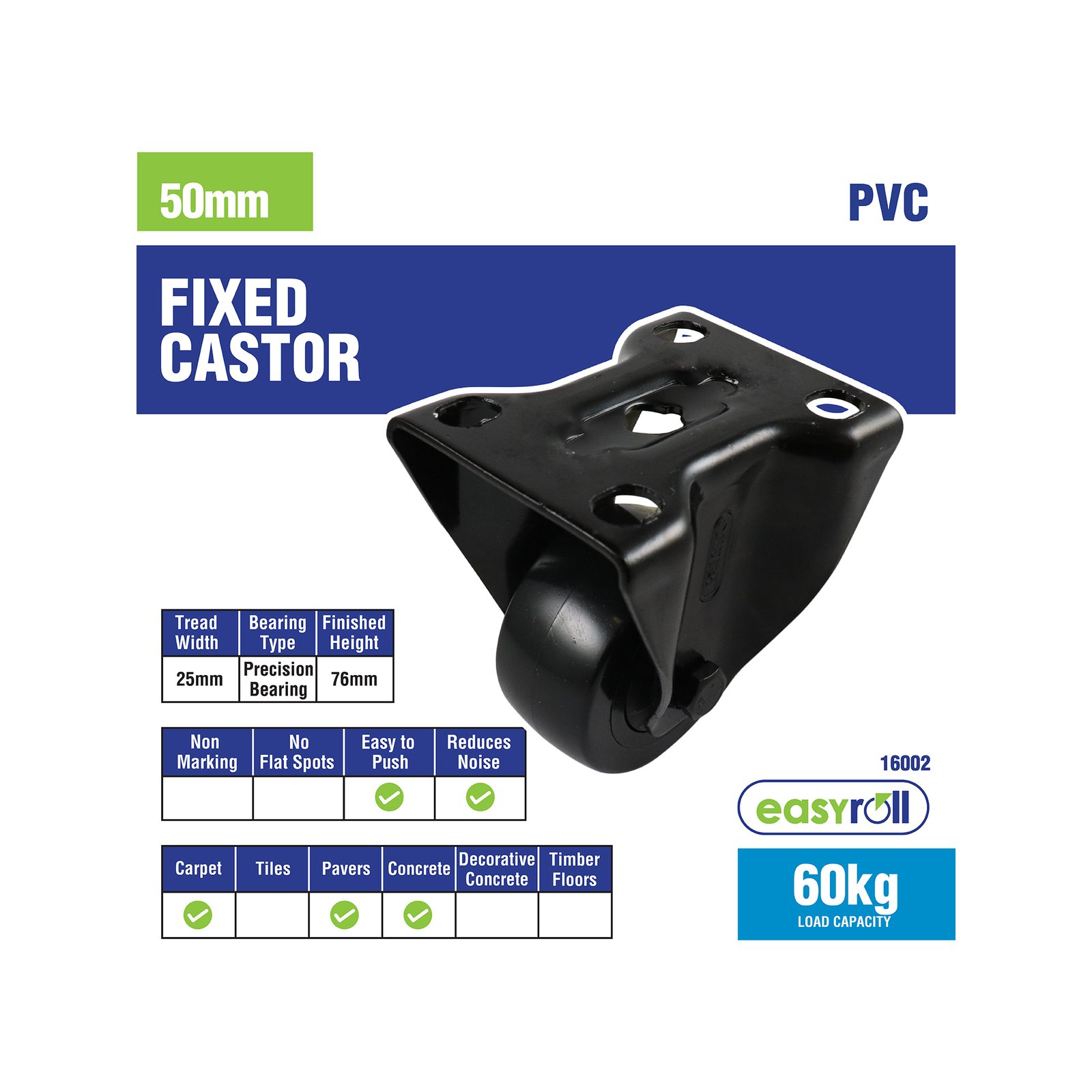 Easyroll 50mm Black PVC Fixed Castor - Image 7