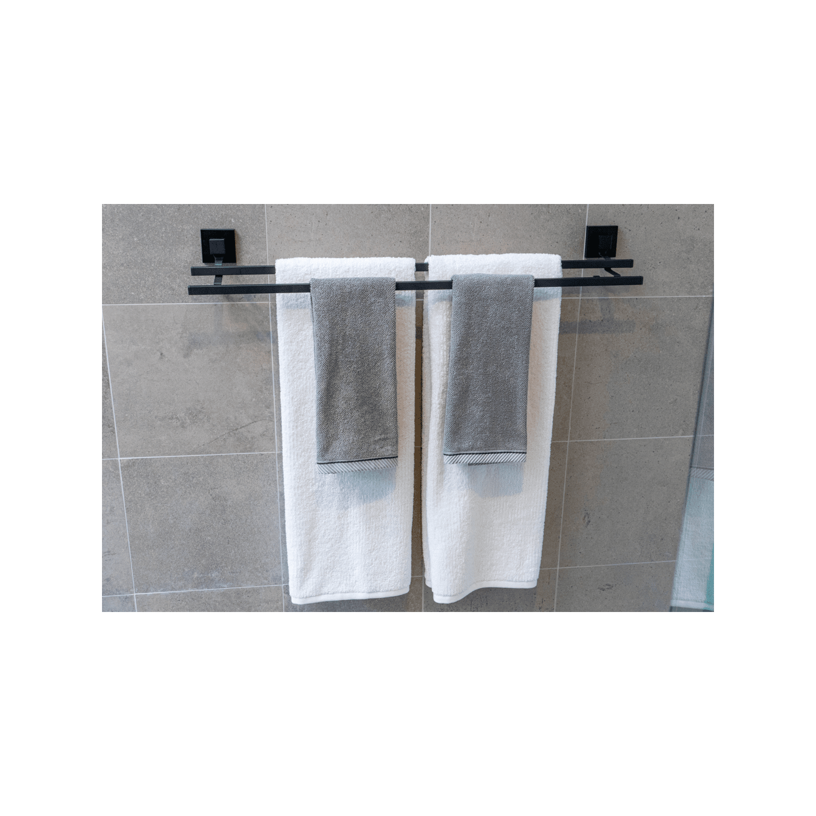 Fusion-Loc 80cm Black Matte Suction Double Towel Rail - Image 2