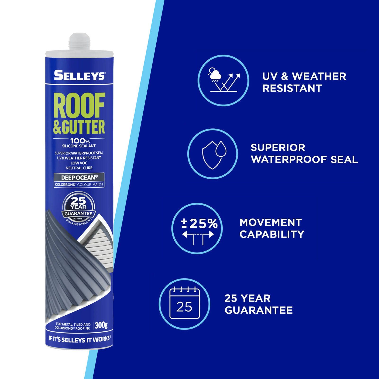 Selleys 300g Deep Ocean Roof And Gutter Silicone Waterproof Sealant - Image 2