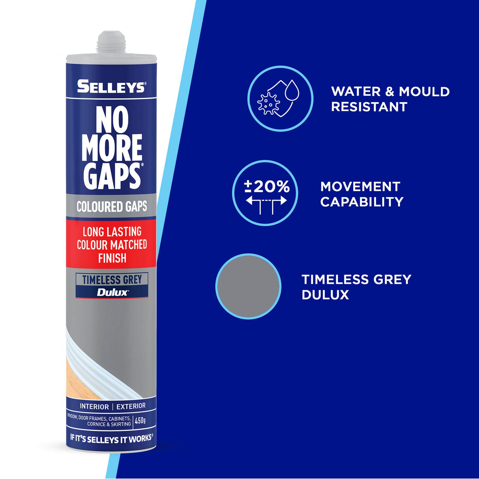 Selleys 450g Dulux Timeless Grey No More Gaps Interior Colours Gap Filler - Image 3