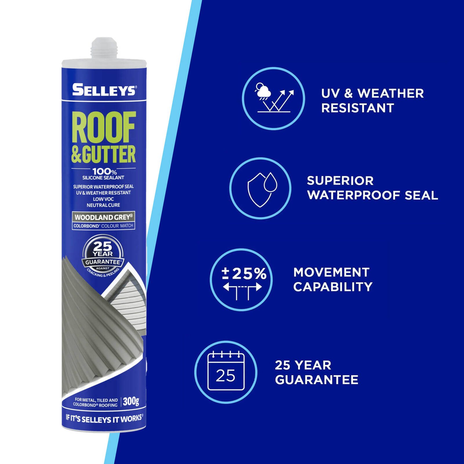 Selleys 300g Woodland Grey Roof And Gutter Silicone Waterproof Sealant - Image 2