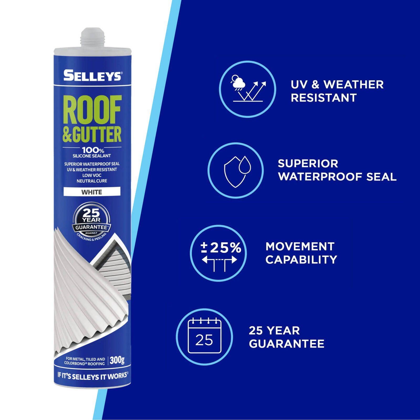 Selleys 300g White Roof And Gutter Silicone Waterproof Sealant - Image 2