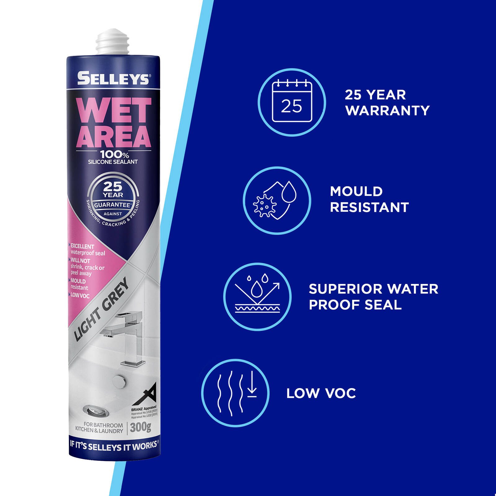 Selleys 300g Light Grey Wet Area Waterproof Silicone Sealant - Image 3