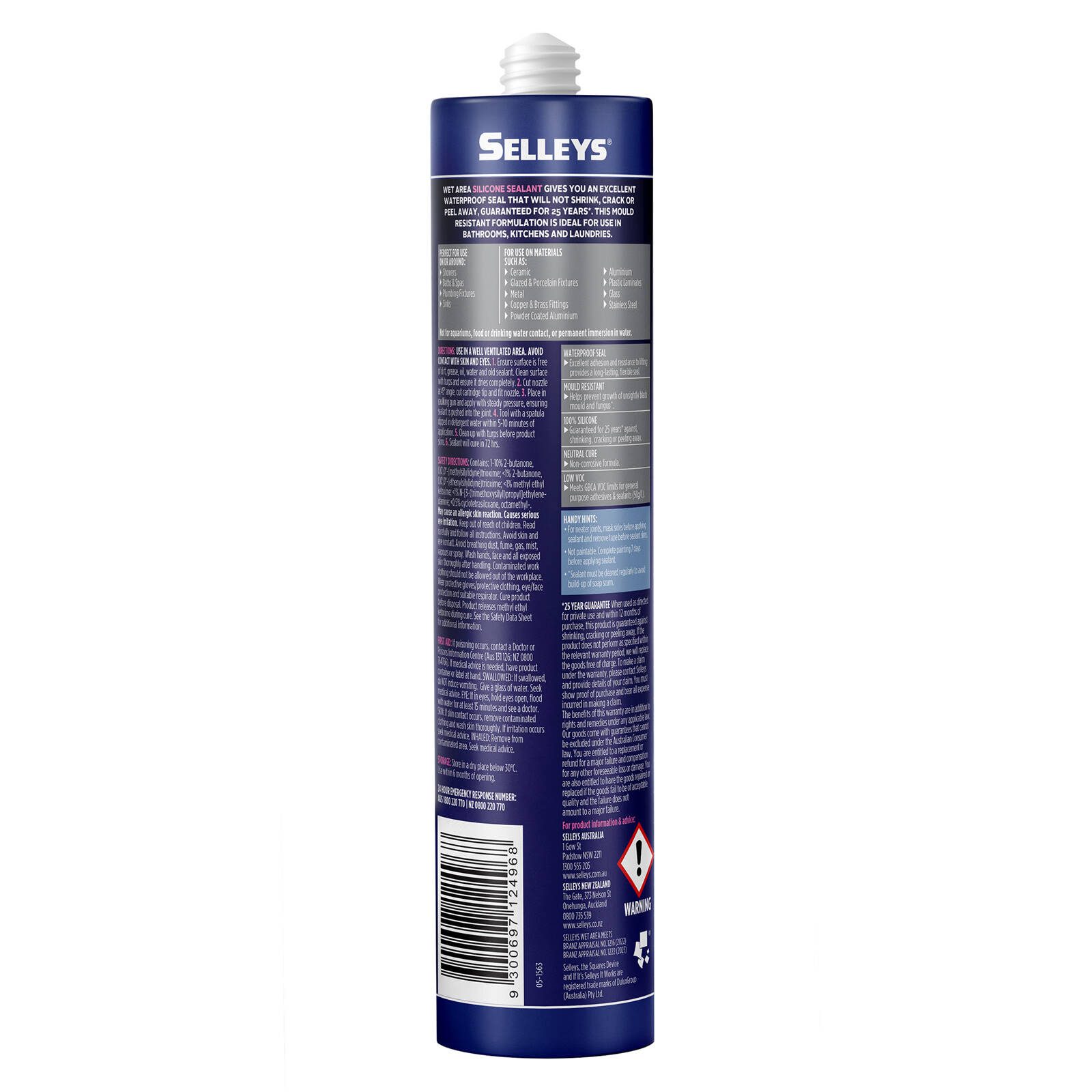 Selleys 300g Wet Area Waterproof Silicone Sealant - Dark Grey - Image 2
