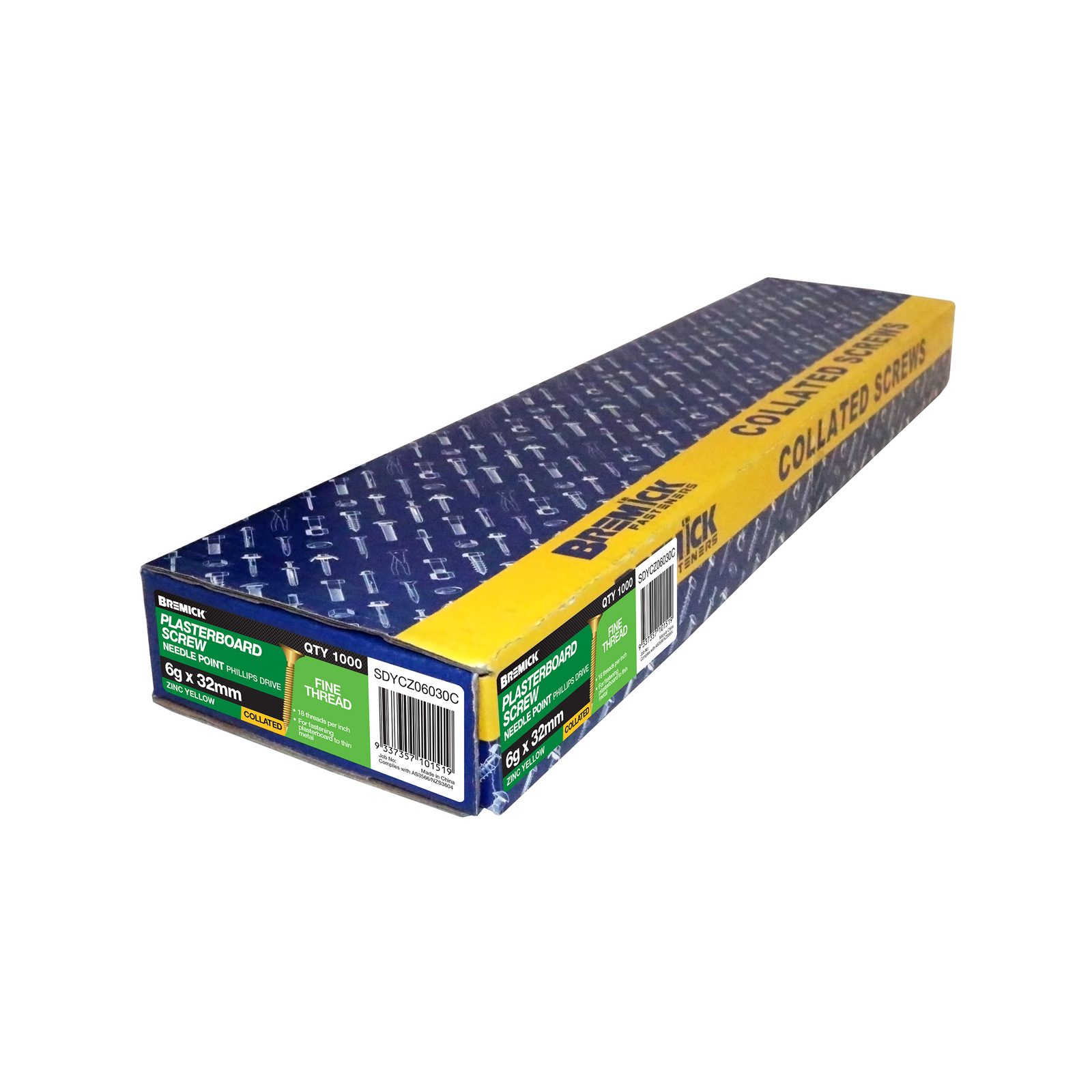 Bremick 6g x 32mm Zinc Yellow Fine Collated Screws - 1000 Pack - Image 2
