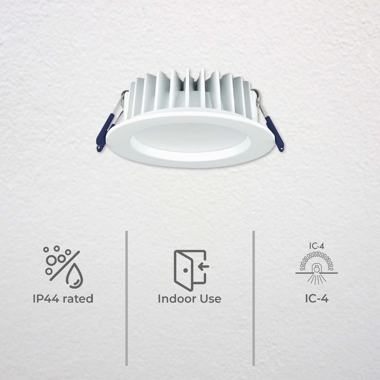 Deta 9W IP44 Tri-Colour Dimmable LED Downlight - White Metal Fascia & Low Recessed Lens Design - Image 3