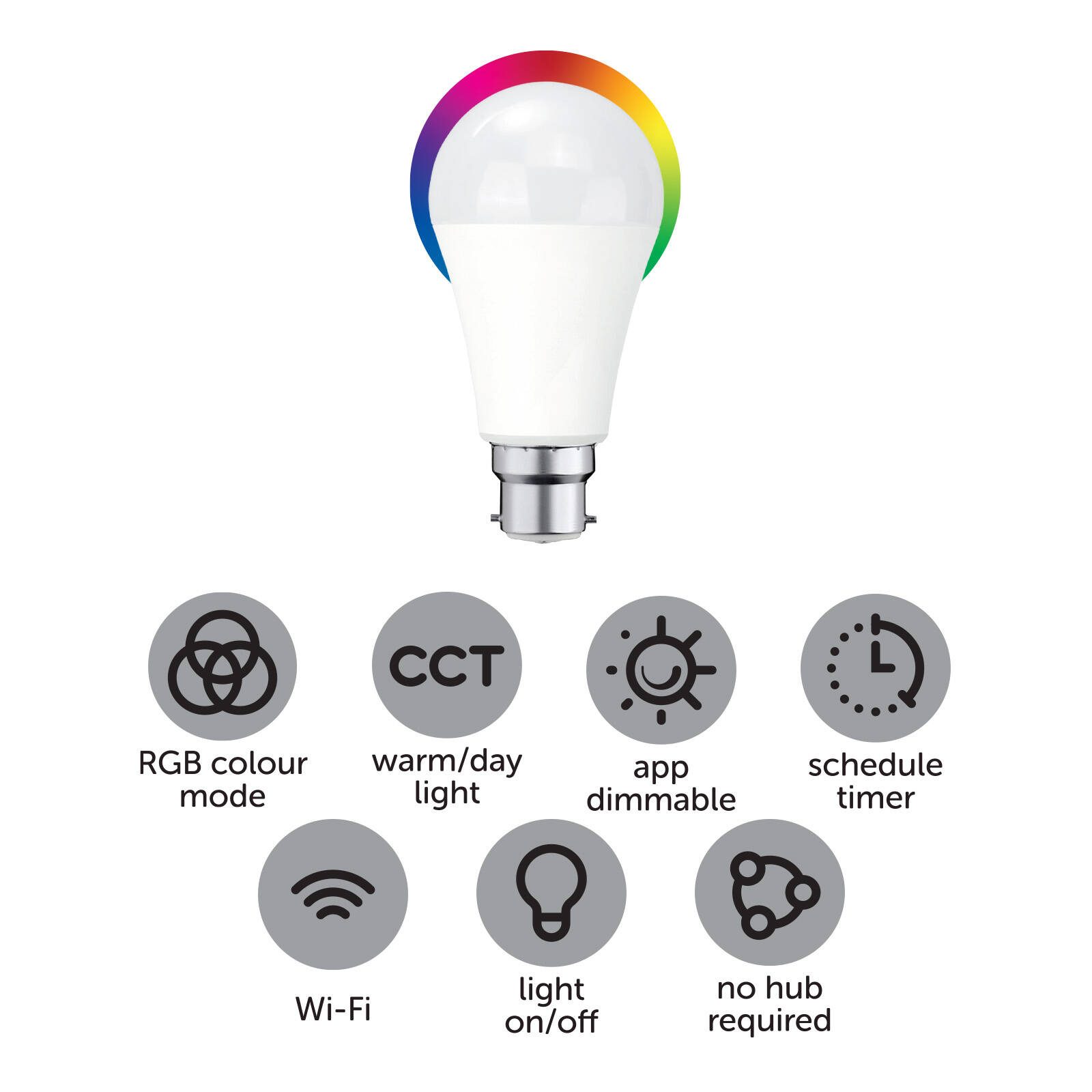 Arlec B22 LED 830lm RGB CCT Colour Mode Grid Connect Smart 10W Globe - Image 5