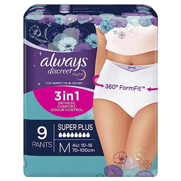 Always-Discreet-Night-Super-Plus-Underwear-9-Medium-Pants-For-Bladder-Leaks-and-Adult-Incontinence-8-drops-B0968XV2PJ