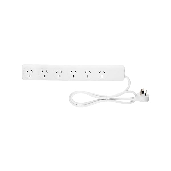 Arlec 6 Outlet Powerboard with Long 90cm Cord Twin Pack, Overload