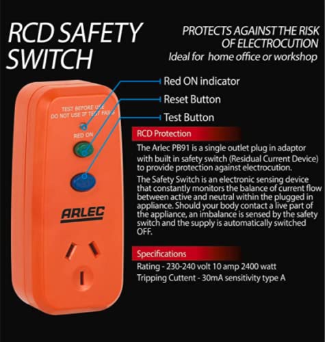 Arlec-Single-Outlet-RCD-Safety-Switch-30mA-Sensitivity-Type-A-230240-Volt-10-amp-2400-watt-Australian-Safety-St-B095FRW3Y3-3