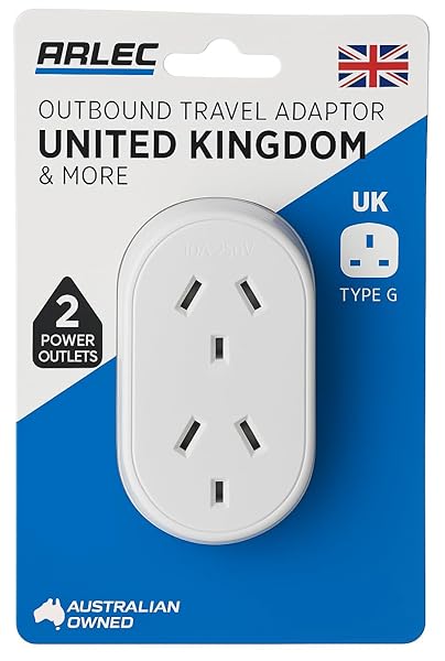 Arlec-UK-Double-Outbound-Travel-Adaptor-for-United-Kingdom-Type-G-Plug-2-AU-Outlets-10A-250V-Max-Load-for-UK-Ire-B0F9JHKRRT
