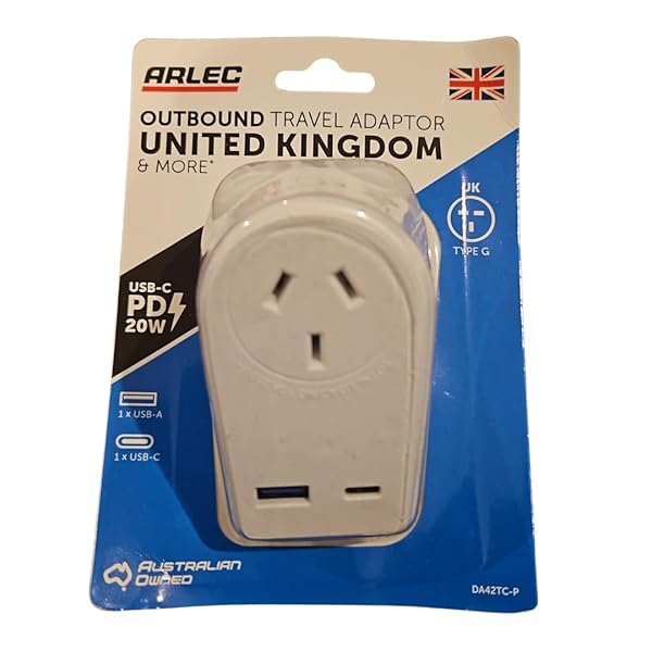 Arlec-UK-Travel-Adaptor-Type-G-20W-USB-C-PD-Dual-USB-Ports-A-C-for-AU-appliances-UK-Ireland-Hong-Kong-Maldives-B0F9LJHG2R