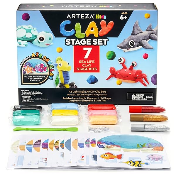 Arteza-Kids-Air-Dry-Clay-42-Bars-Sea-Life-Stage-Modeling-Clay-Kit-14-Mini-Stages-18-Googly-Eyes-3-Glitter-Glues-1-B09FQ7KRFS