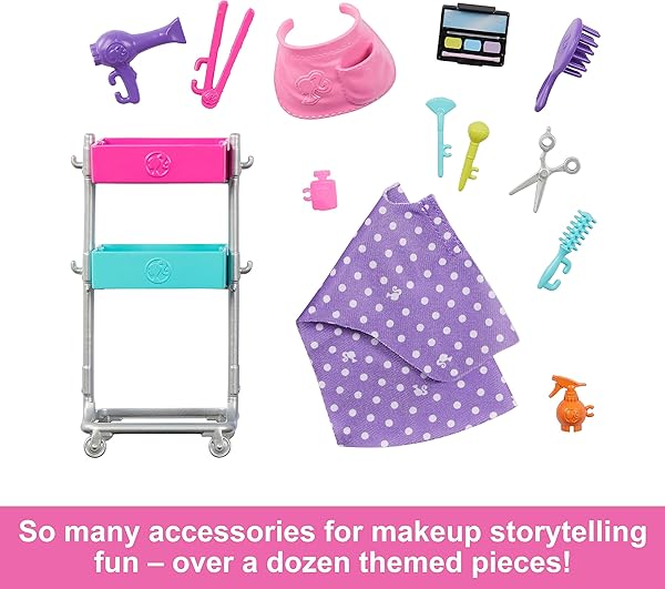 BARBIE-On-Set-Malibu-HNK95-Doll-and-Accessories-Hairdressing-Trolley-Hair-and-Makeup-Accessories-Apron-Doggy-for-C-B0BLJSSFP9-5